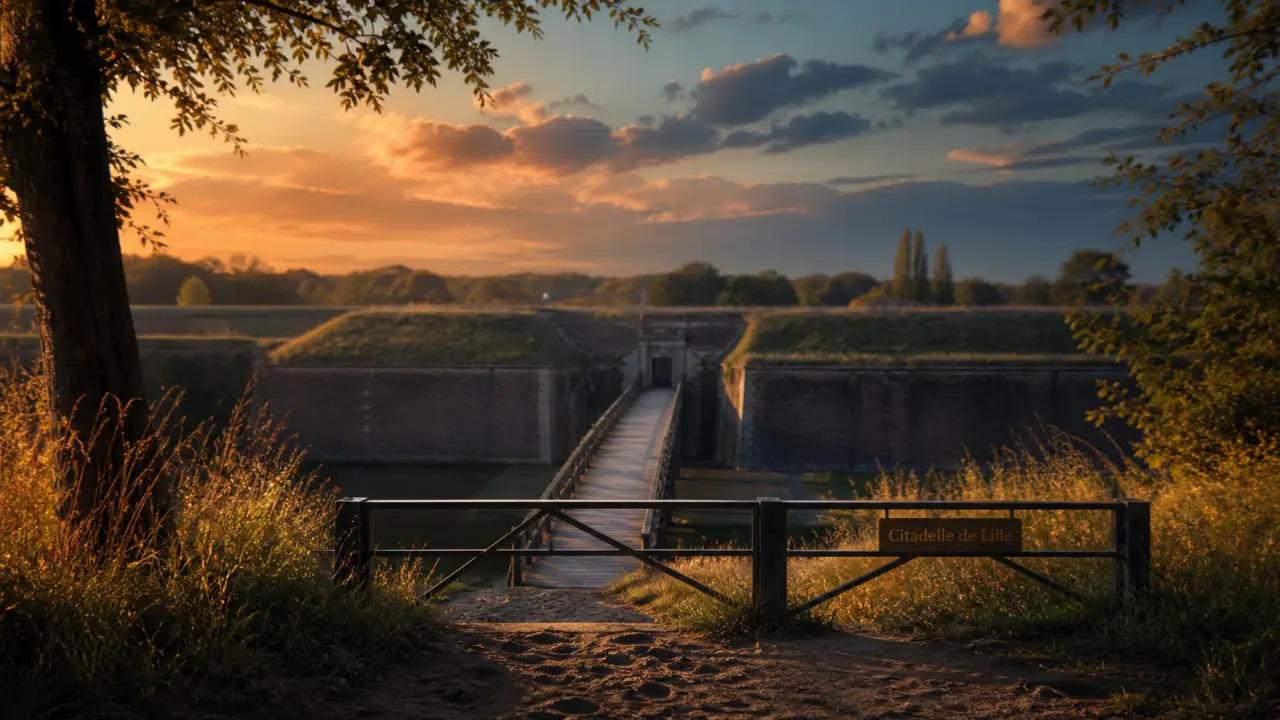 Photo de la citadelle de lille, remparts et fort de Vauban au golden hour