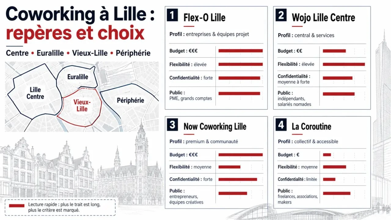 Comparatif des meilleurs espaces de coworking à Lille selon le budget, le quartier et les services