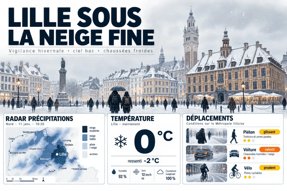 Lille neige : visualisation éditoriale du radar, de la température et des impacts sur les déplacements