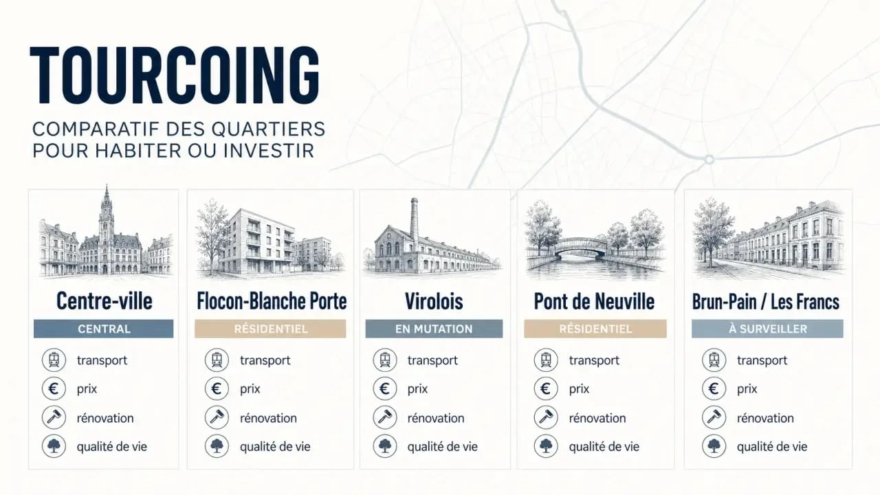 Comparatif des quartier Tourcoing selon transports, prix, rénovation et qualité de vie