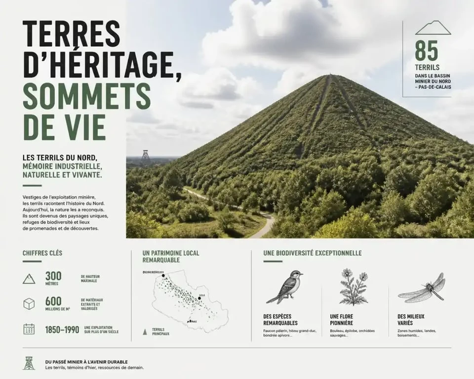 Vue panoramique d'un terril, un lieu atypique pour une balade autour de Lille
