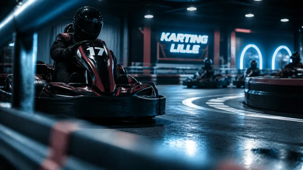 Karting Lille : indoor sous la pluie, karts en virage