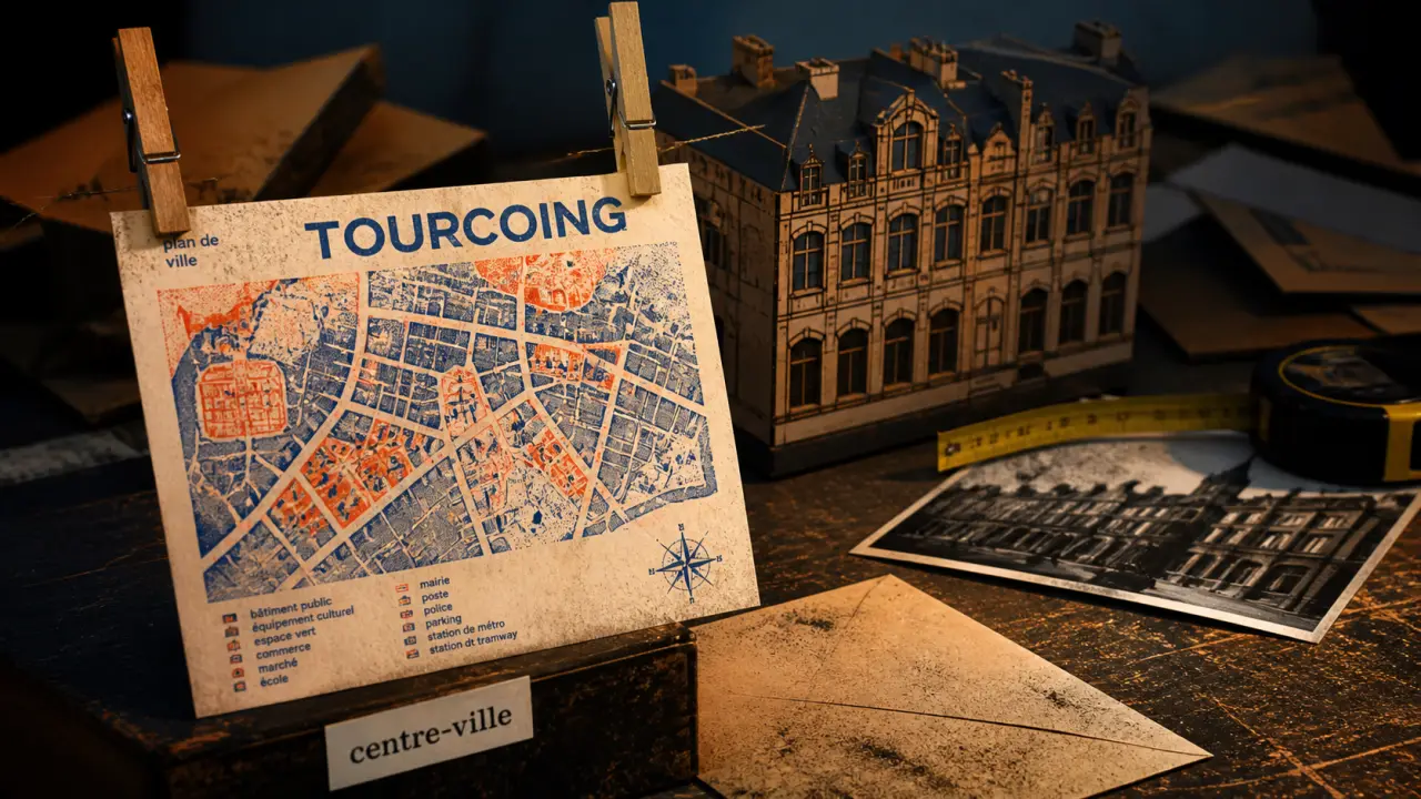 Quartier tourcoing, carte centre-ville et maquette de quartier à surveiller