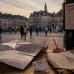 Que faire à Lille le 14 juillet : Vieux-Lille, trottoir et Grand-Place au crépuscule