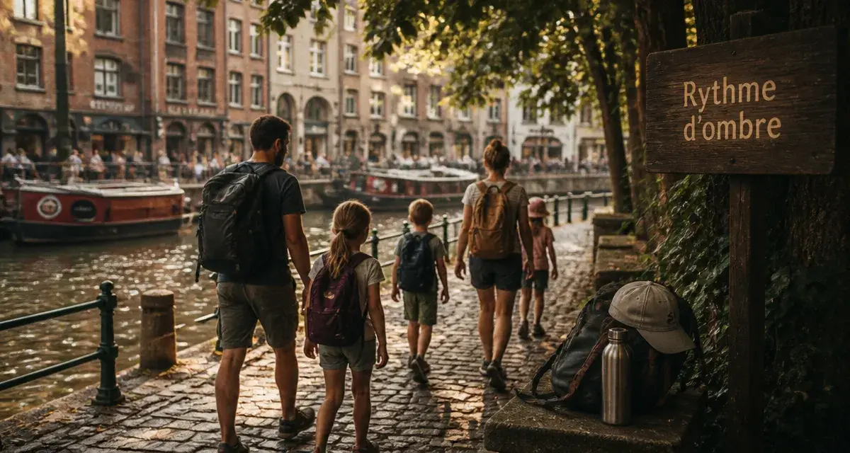 Que faire quand il fait chaud a lille : famille en balade à l’ombre près du canal à Lille