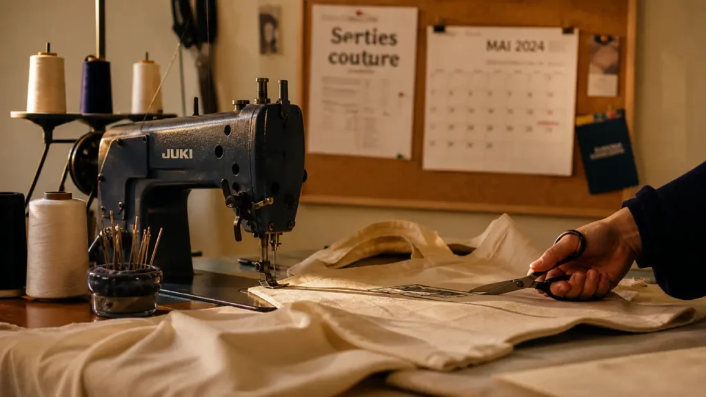 Sorties couture Lille : atelier créatif sur table de couture