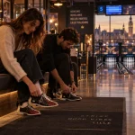 Photo bowling lille : joueurs qui chaussent leurs souliers dans un bowling à Lille