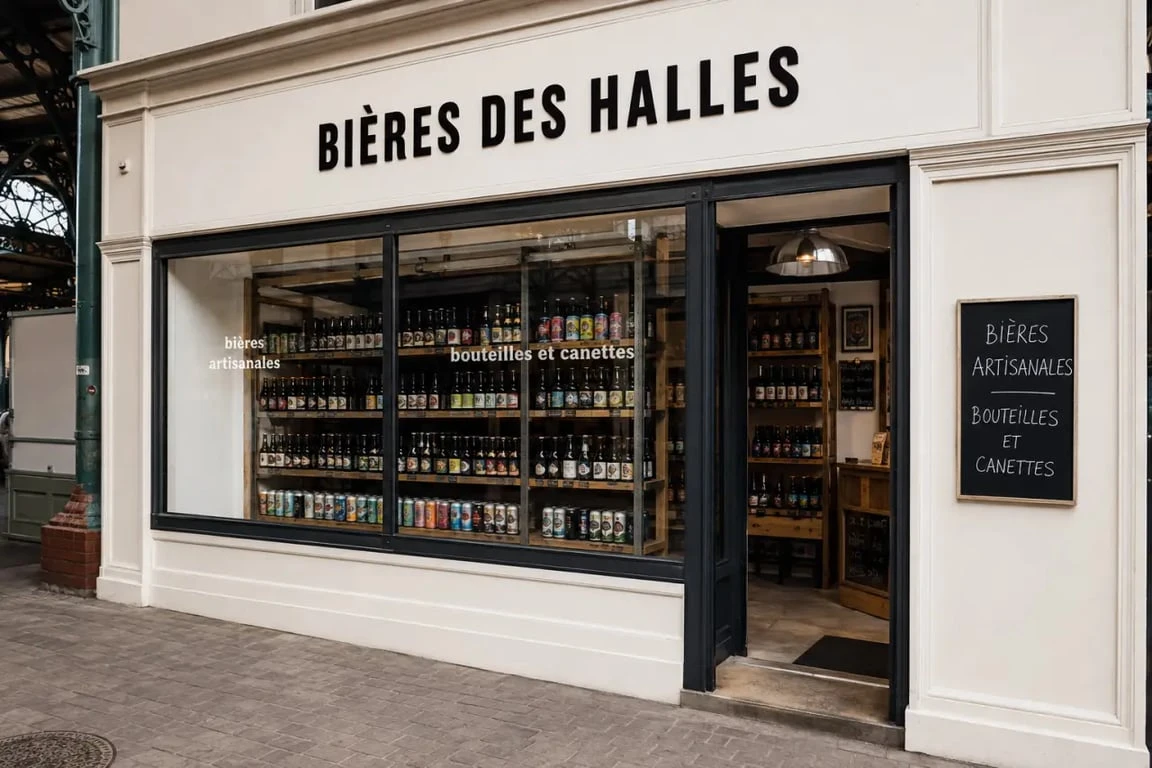 Bières des Halles à Lille, devanture de la cave à bières aux Halles de Wazemmes