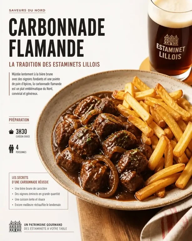 Carbonnade flamande traditionnelle, plat typique des meilleurs estaminets de Lille