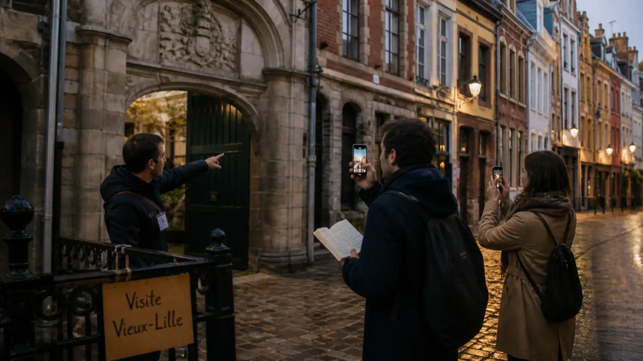 Lille visite guidée à Vieux-Lille : guide montre un blason