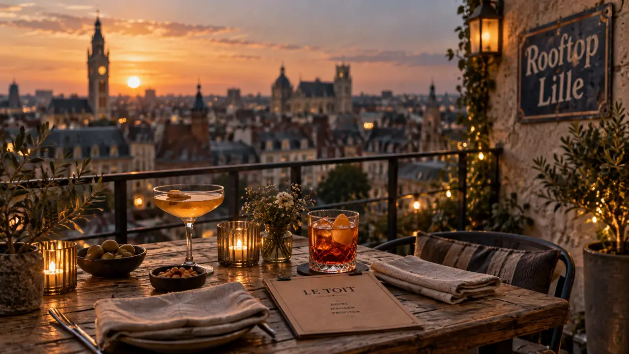 Rooftop bars lille au golden hour : verres et vue sur la ville