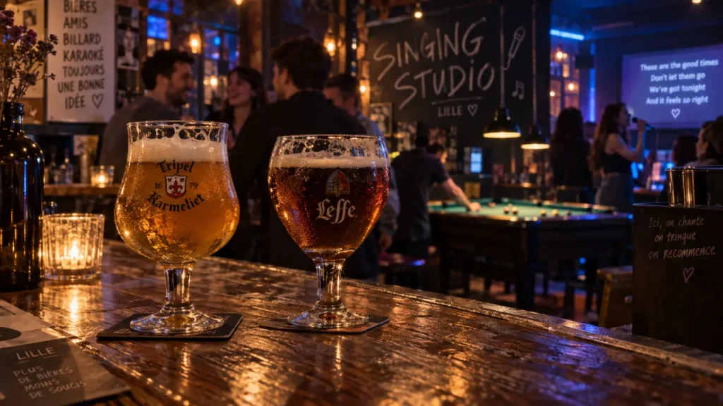 Best bars in lille : verres de dégustation dans un bar, ambiance et bière