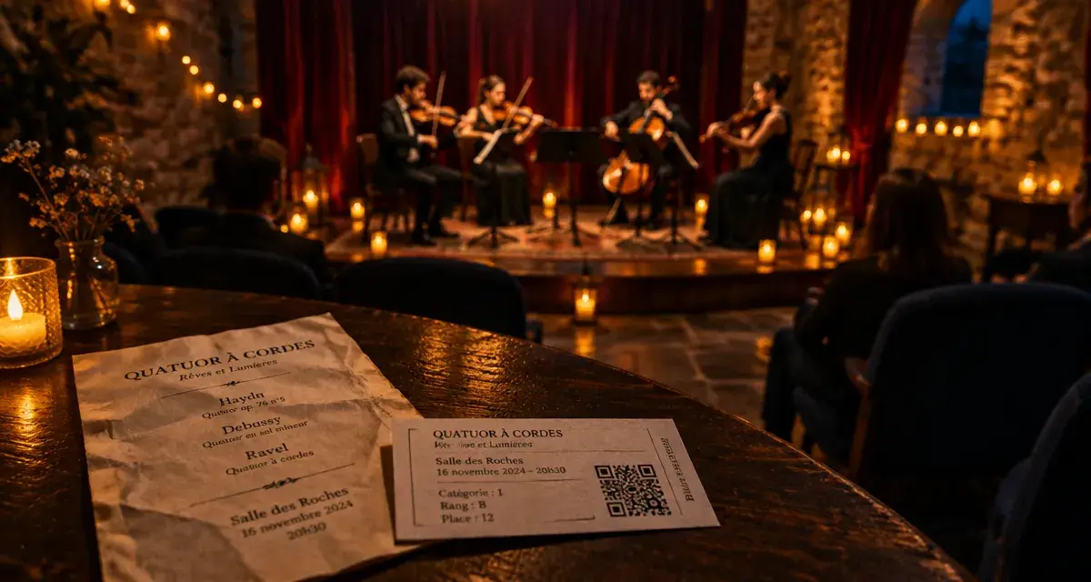 Concerts Candlelight Lille : table et quatuor à cordes, placement selon arrivée