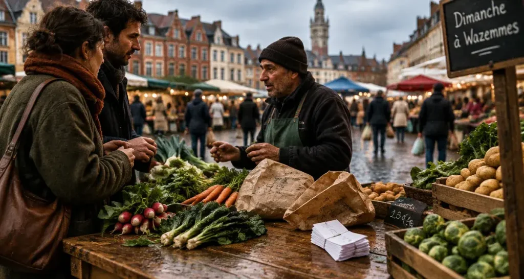 Que visiter a lille le dimanche : marché de Wazemmes, étal de légumes