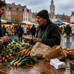 Que visiter a lille le dimanche : marché de Wazemmes, étal de légumes